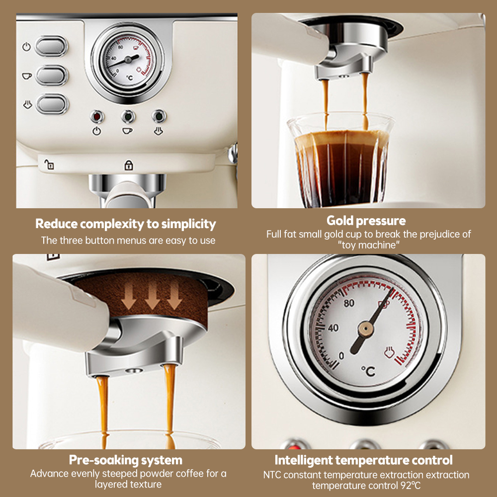 Halbautomatische Kaffeemaschine 1050 W, Großes Fassungsvermögen 1,5 L, Hochdruckextraktion 20 Bar, Ideal Für Kaffee Zu Hause.