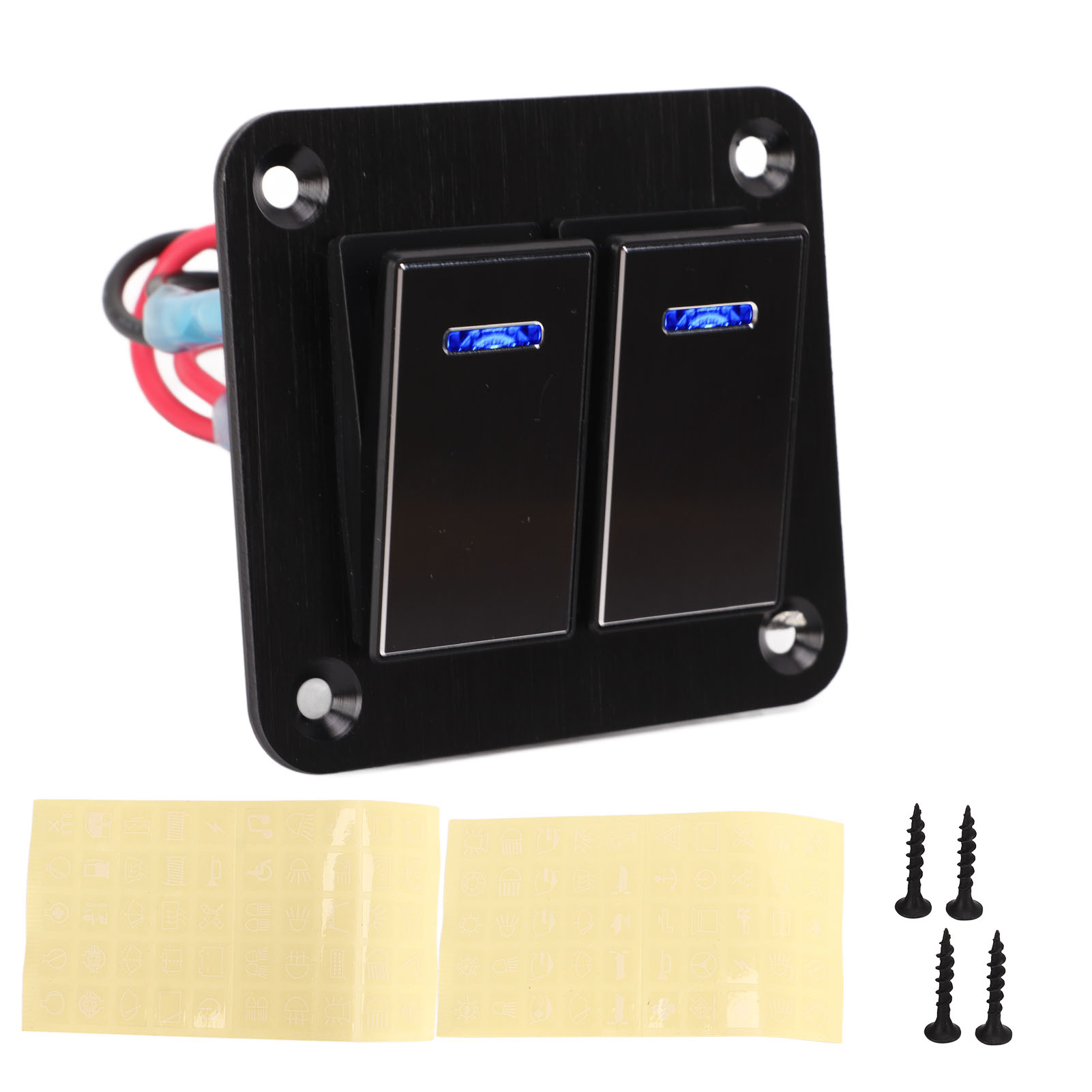 Zweifach-wippschalterfeld, Wasserdicht, Ein/aus, Aluminiumlegierung, Blaue Hintergrundbeleuchtung, Für Auto, Boot, Lkw, Wohnmobil, 12 V, 24 V