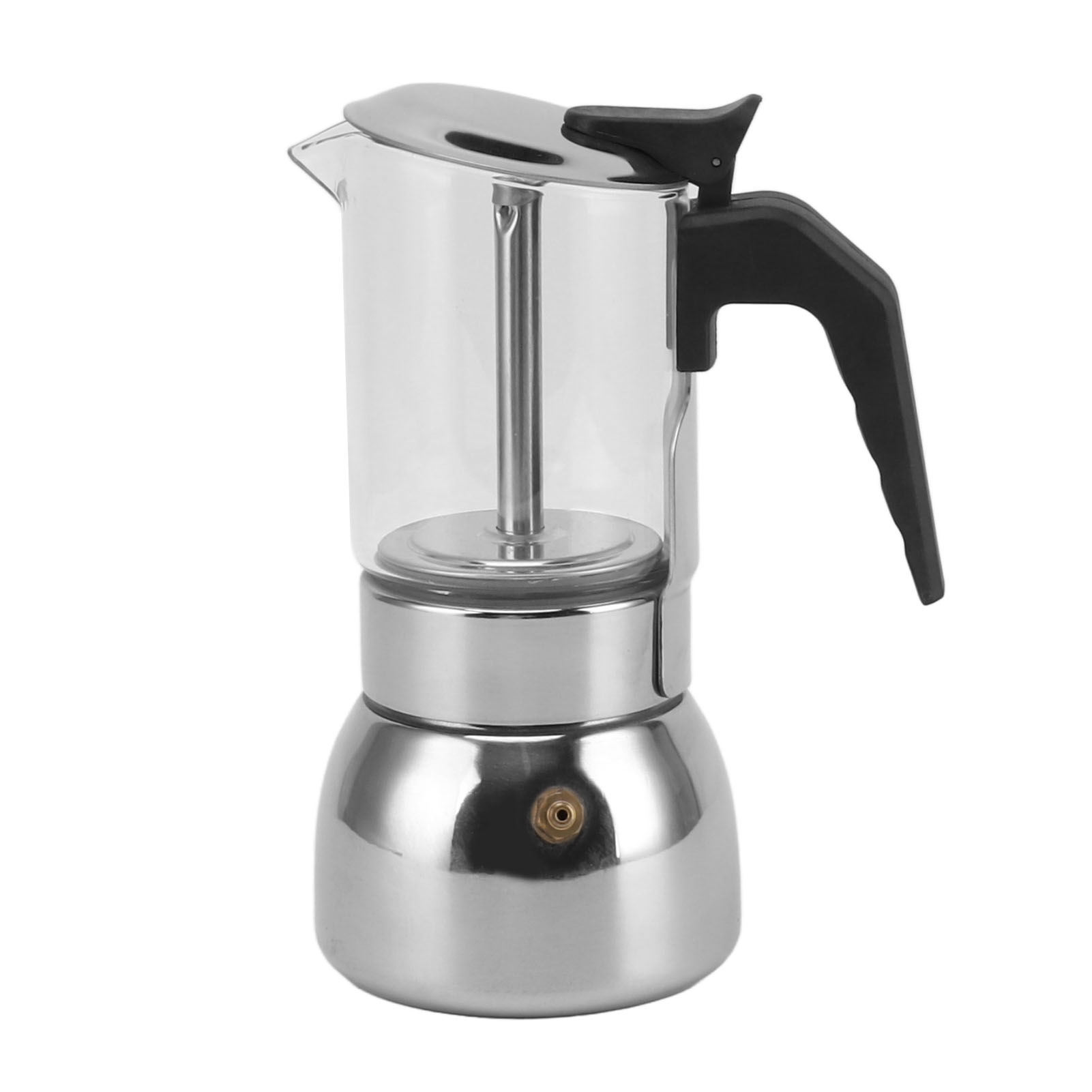 Elektrische Espressokanne Mit Glasdeckel Und Edelstahlfuß. Klassische Kaffeemaschine Für 4 Tassen.