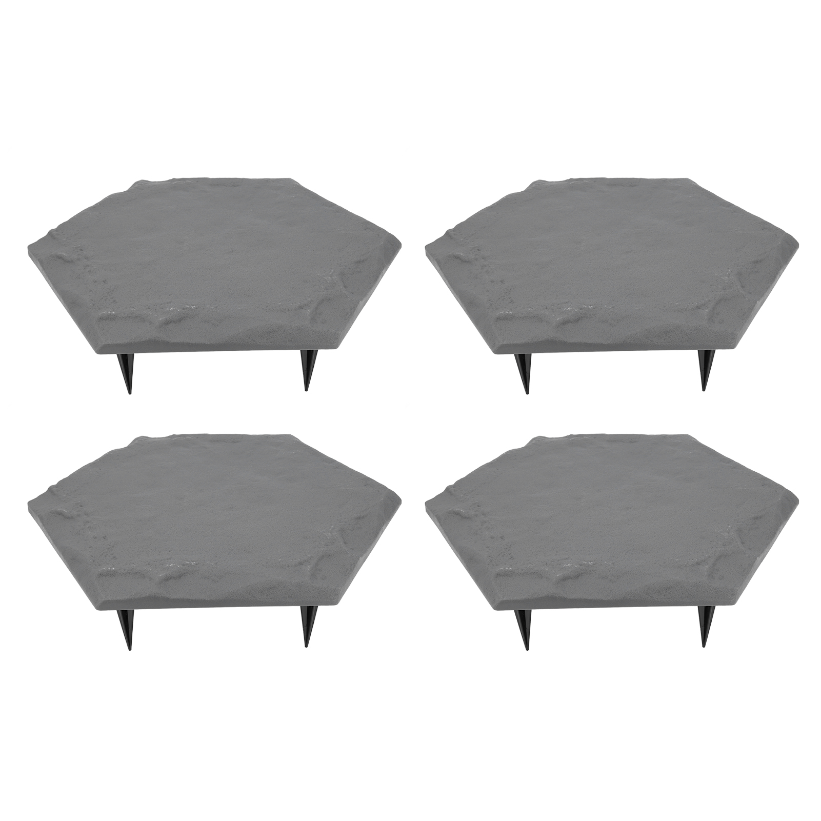 Set Aus 4 Terrassenplatten Mit 24 Erdspießen, Witterungsbeständiger Zierstein Für Garten, Terrasse, Rasen, Einfahrt, Weg, Sechseckig, Grau.