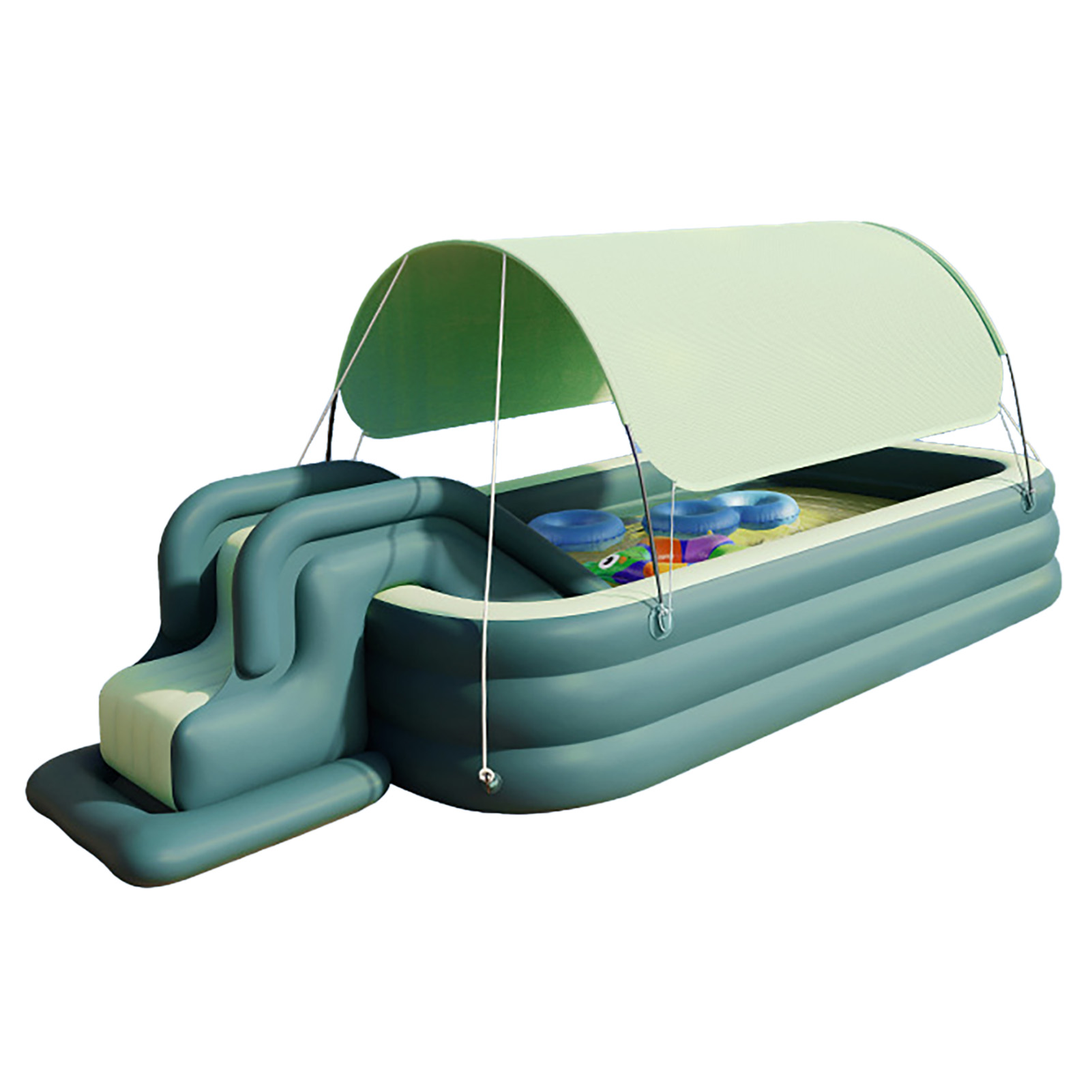 Aufblasbares Planschbecken Mit Abnehmbarem Sonnenschutz Aus Faltbarem Pvc Für Babys, Ideal Zum Spielen Im Freien (grün).