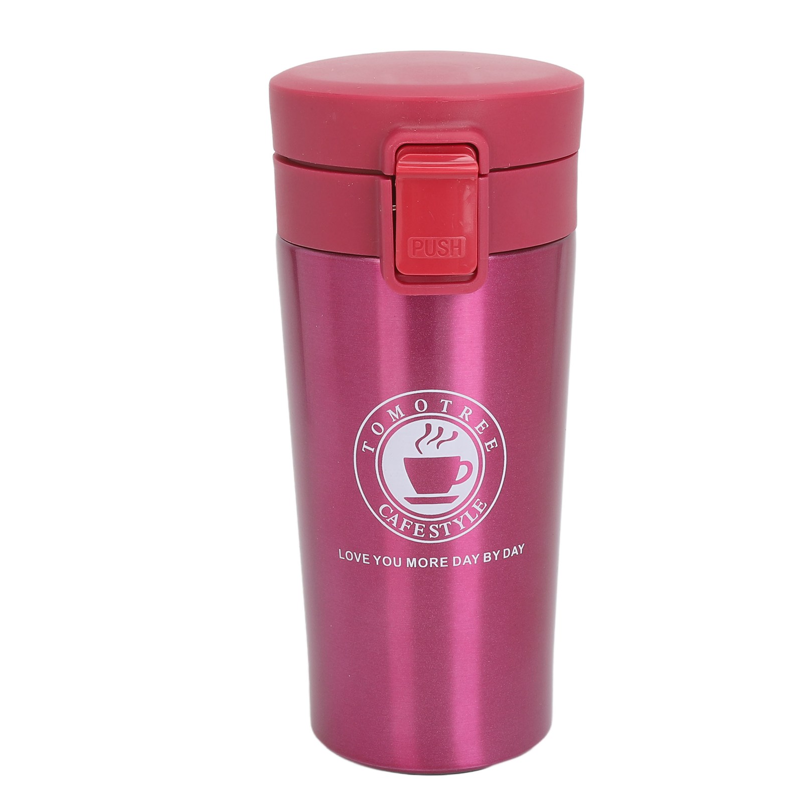 Doppelwandiger, Isolierter Edelstahl-kaffeebecher, Tragbare Flasche Mit Klappdeckel, Rot, 380 Ml.