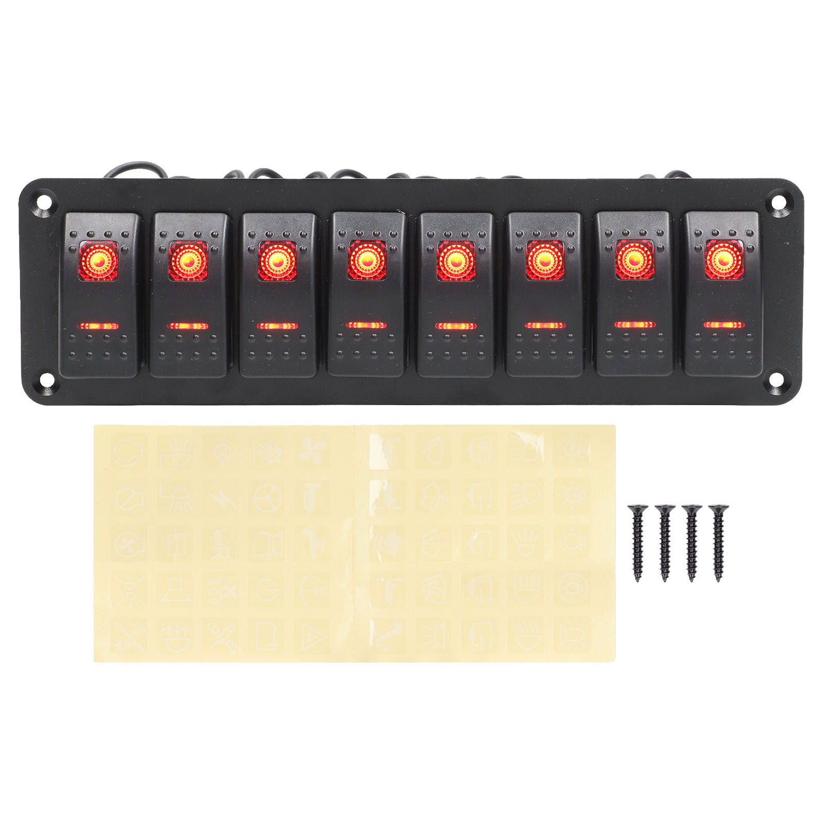 8-fach Wippschalterfeld, Led-hintergrundbeleuchtung, Wasserdicht, Überlastschutz, Vorverdrahtet Für Auto, Wohnmobil, Bus, Boot, Rot