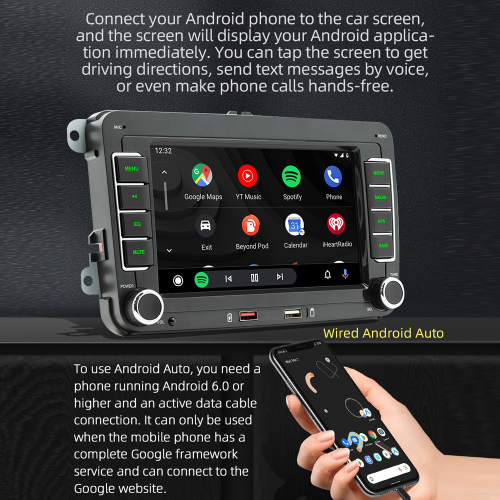 7-zoll-autoradio Mit Mp5-player, Touchscreen, Am/fm-radioempfänger Mit Bluetooth, Android Auto- Und Carplay-unterstützung, Freisprecheinrichtung, Usb-lade-/wiedergabefunktion, Telefonverbindung, Rückf