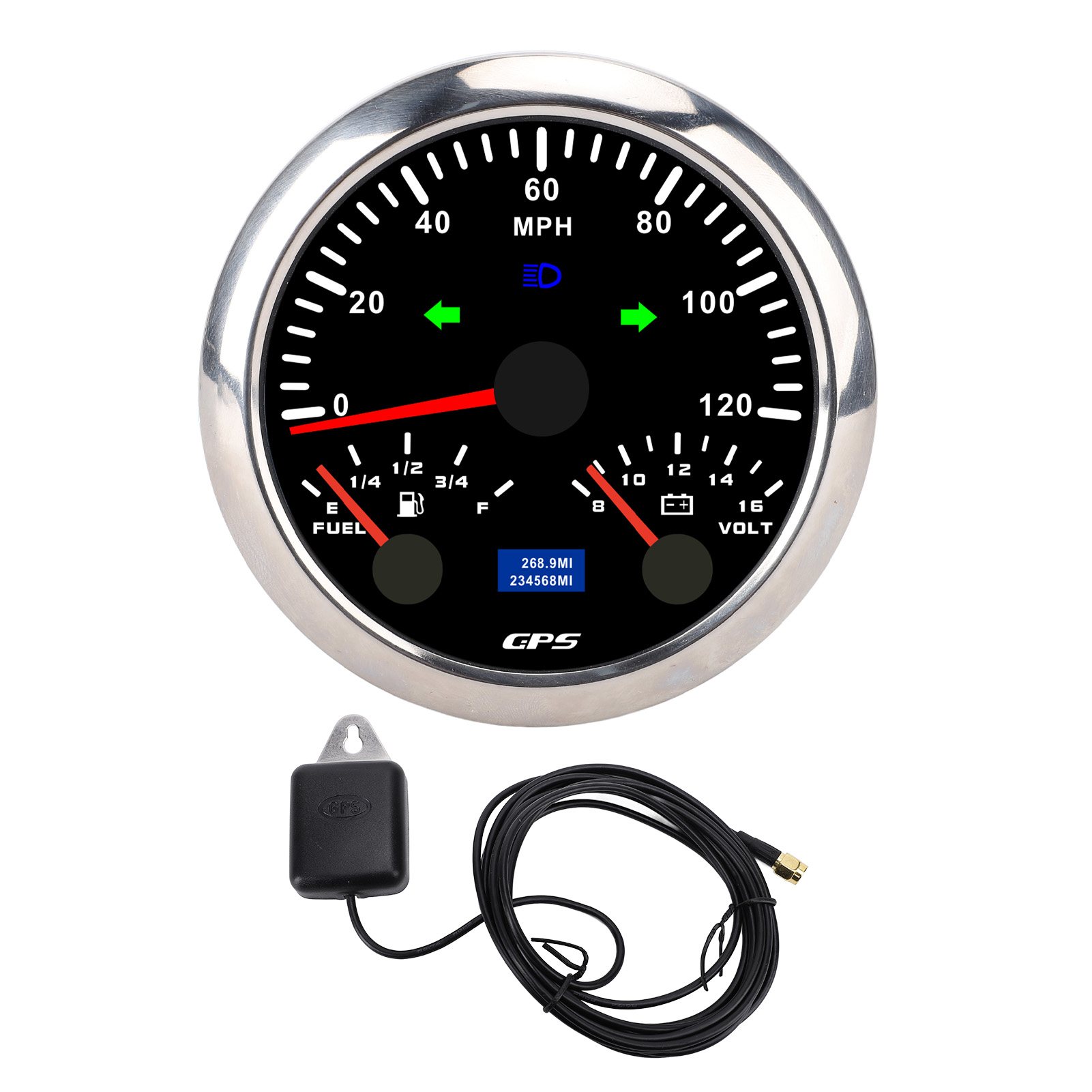 3-in-1 Gps-tachometer, 85 Mm, Kilometerzähler Mit Voltmeter, Tankanzeige, Blinker Bis 120 Km/h Für Wohnmobil, Yacht, Lkw, 7-farbige Hintergrundbeleuchtung, Schwarzes Zifferblatt, Silberne Lünette Cx83