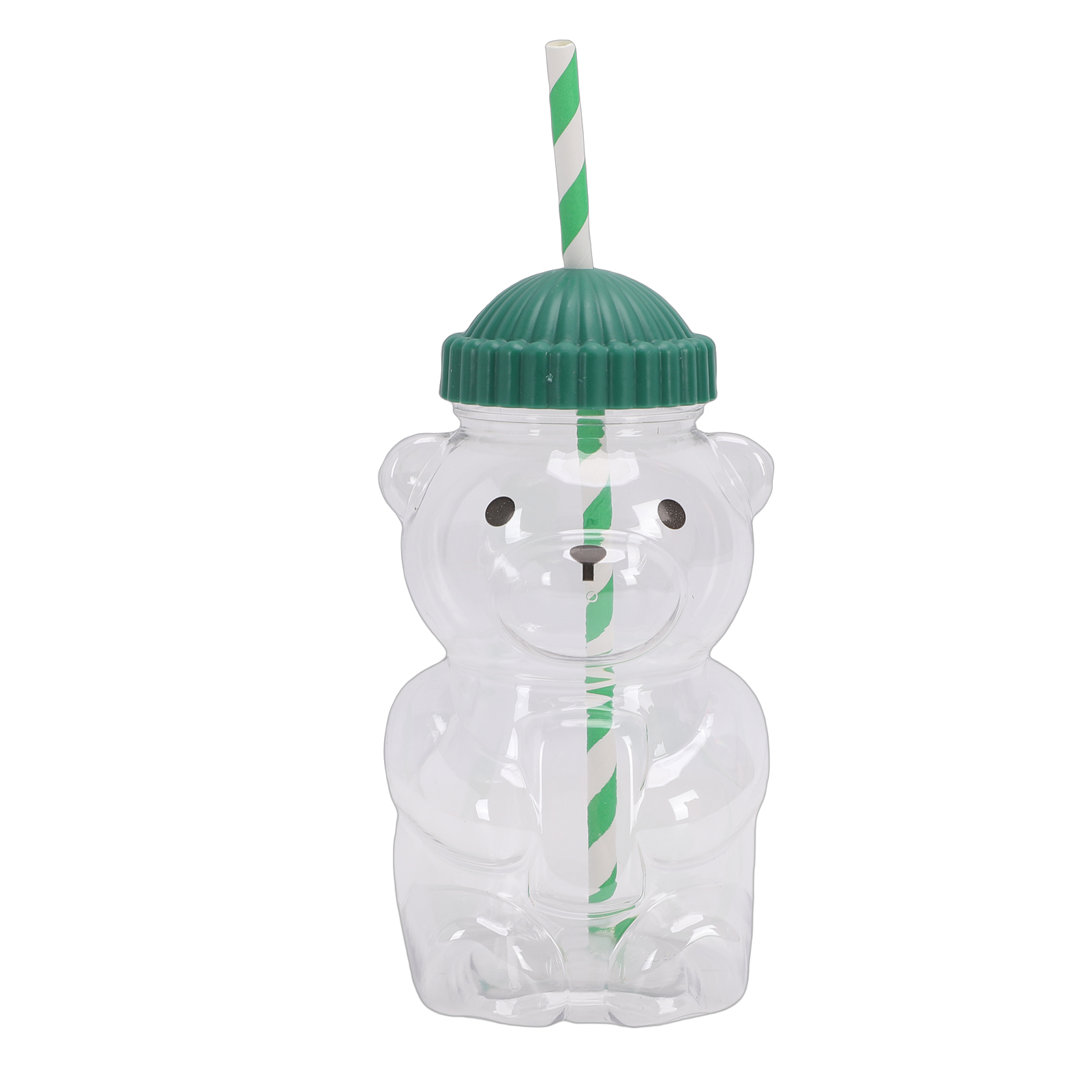 Wiederverwendbarer, Transparenter 3d-bärenbecher Mit Deckel Und Grünem Strohhalm Für Kaltgetränke, Ideal Für Eiskaffee, Milchkaffee, Tee Und Cocktails. Fassungsvermögen: 450 Ml.