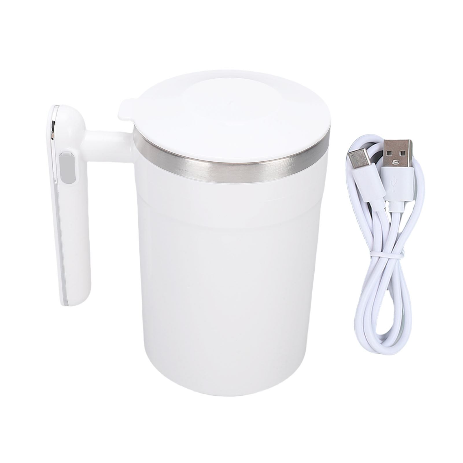 Elektrischer Mixbecher (400 Ml), Aus Edelstahl 304, Leicht Zu Reinigen, Automatisch, Wiederaufladbar, Für Milch Und Sahne, Farbe: Weiß.