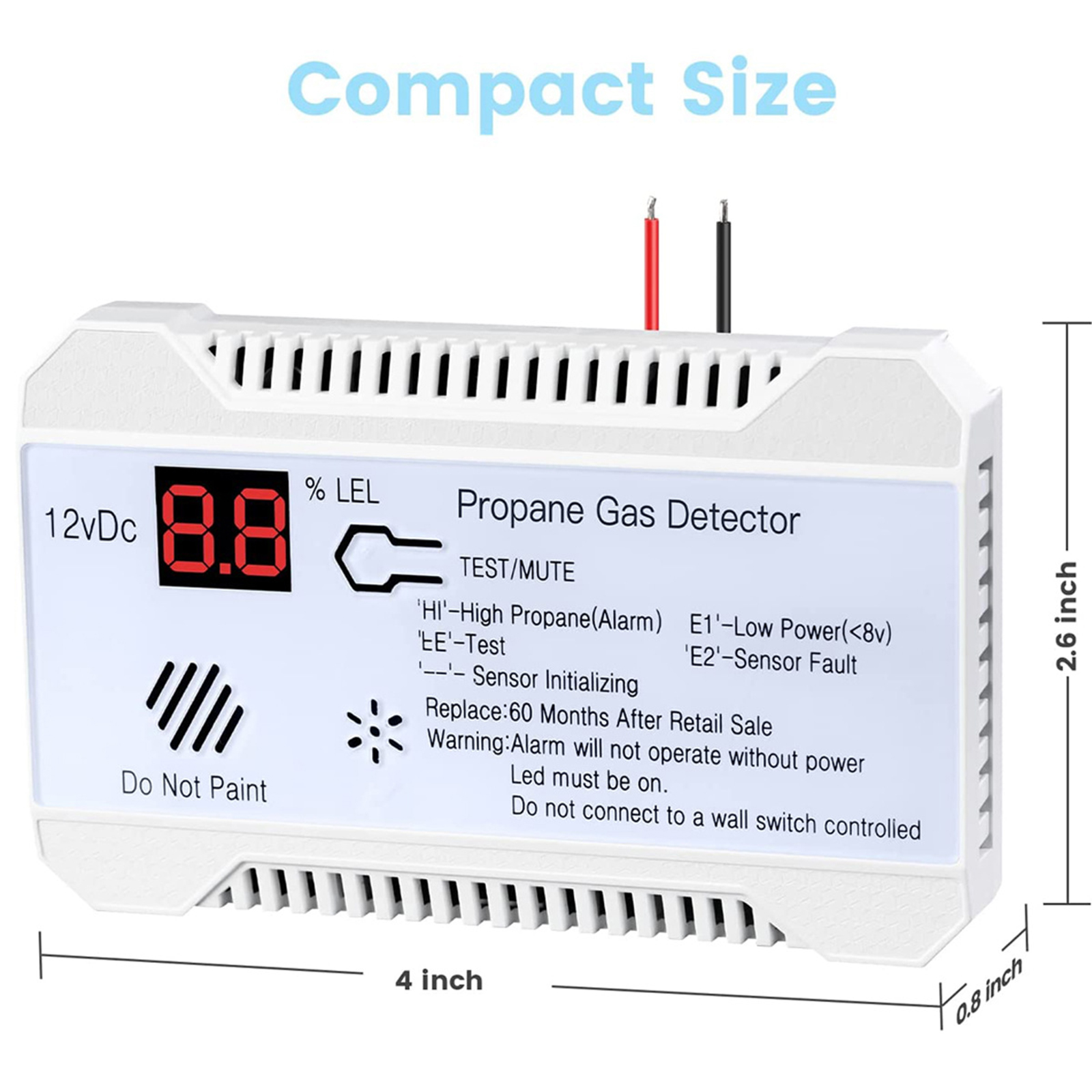 Propangaswarngerät Für Wohnmobile, Lauter 85-db-alarm, 12 V Gleichstrom, Kompaktes Mini-design Für Wohnwagen, Wohnmobile Und Reisebusse, Weißes Digitaldisplay