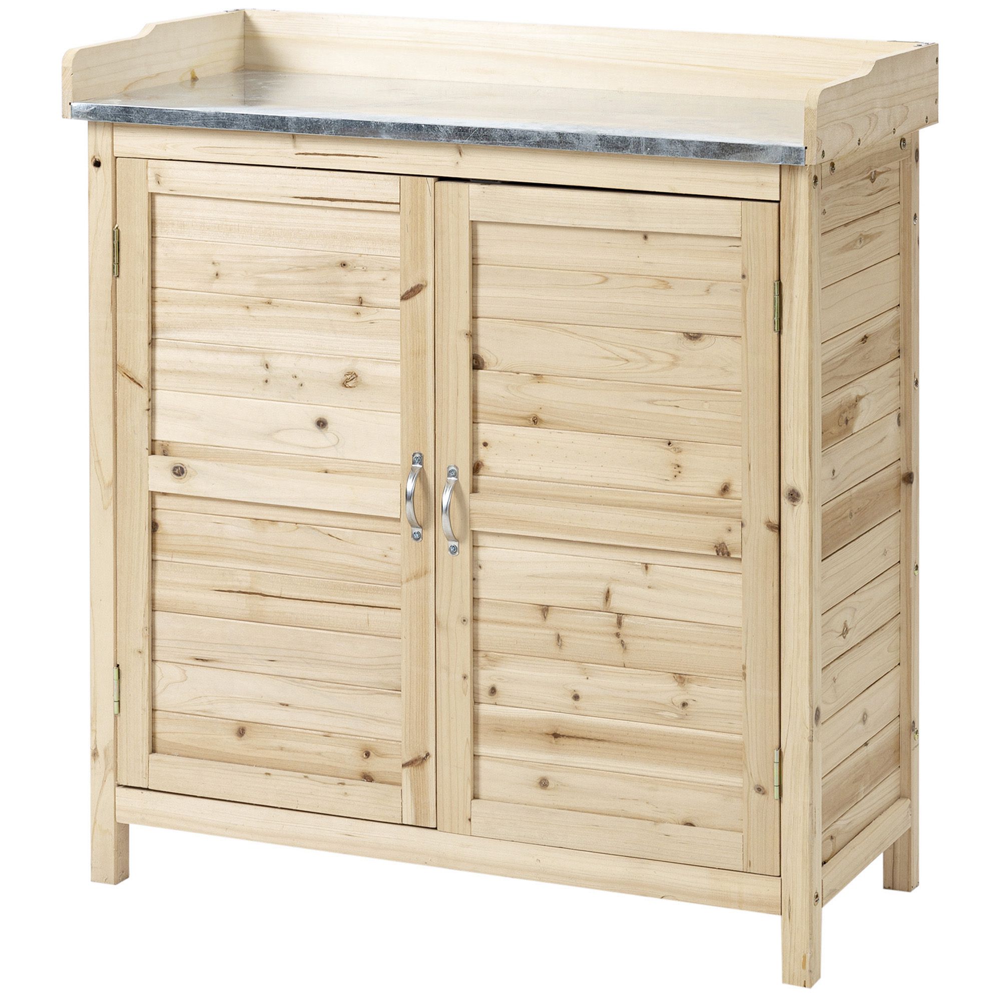 Elvmi Gartenschrank Mit Arbeitsplatte, 2 Innenfächern Und Doppeltür, Aus Holz, Naturholz, 83 × 40 × 92 Cm