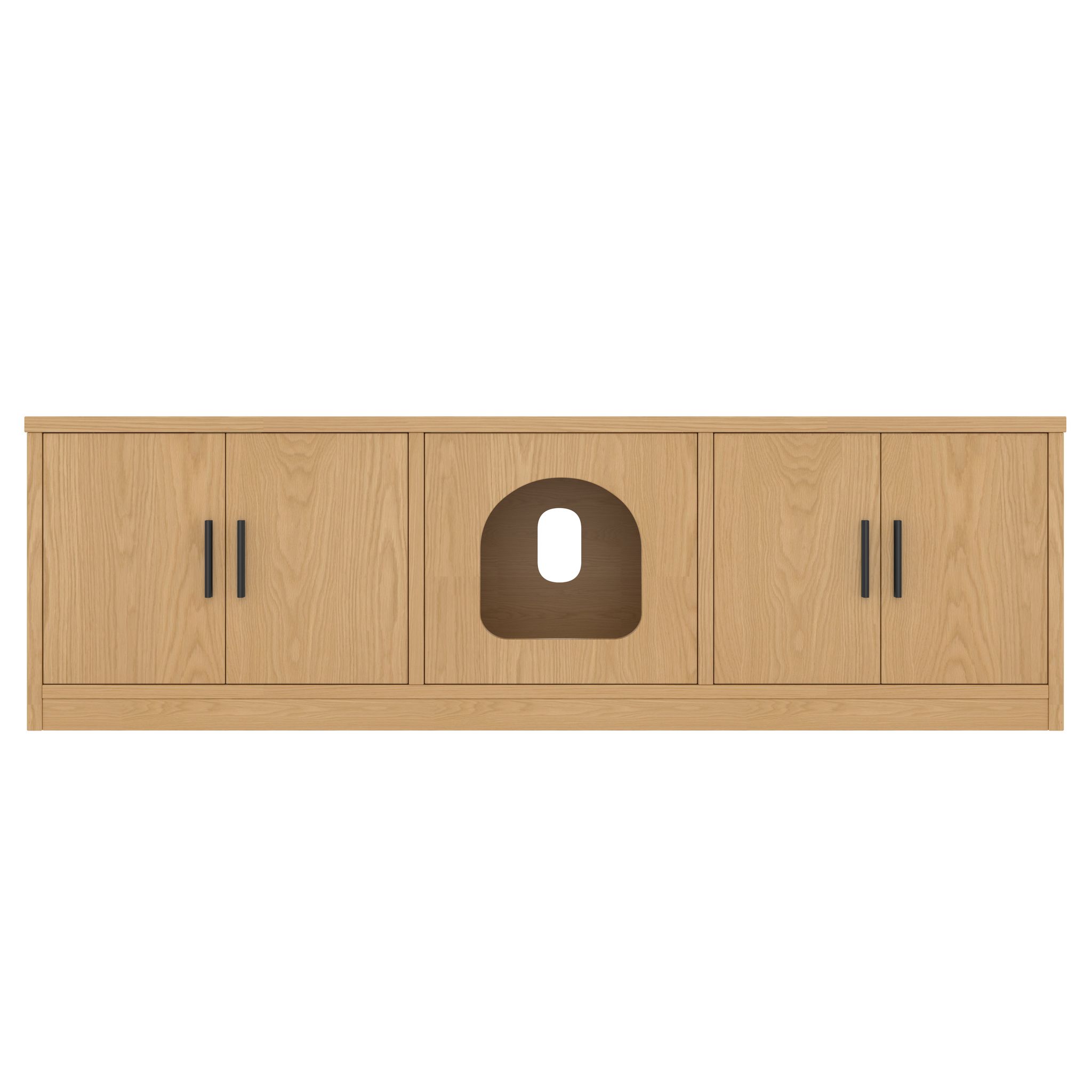 Elvmi Versteckter Katzenschrank Mit 2 Turen Und Verstellbaren Boden, Kratzmatte Und Beluftung, Fur Flur, Aus Spanplatte, 140 X 40 X 45.5 Cm, Eiche