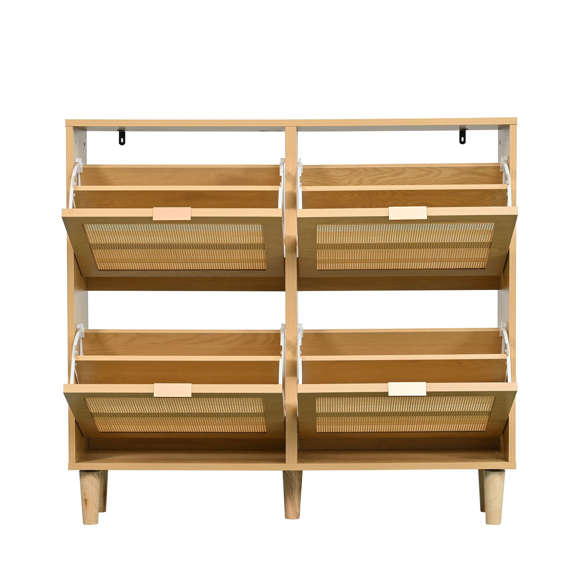 Elvmi Schuhschrank Mit 4 Klappen Und Verstellbaren Einlegeboden Fuer Flur Aus Spanplatte 100 X 25 X 90 Cm Helleiche