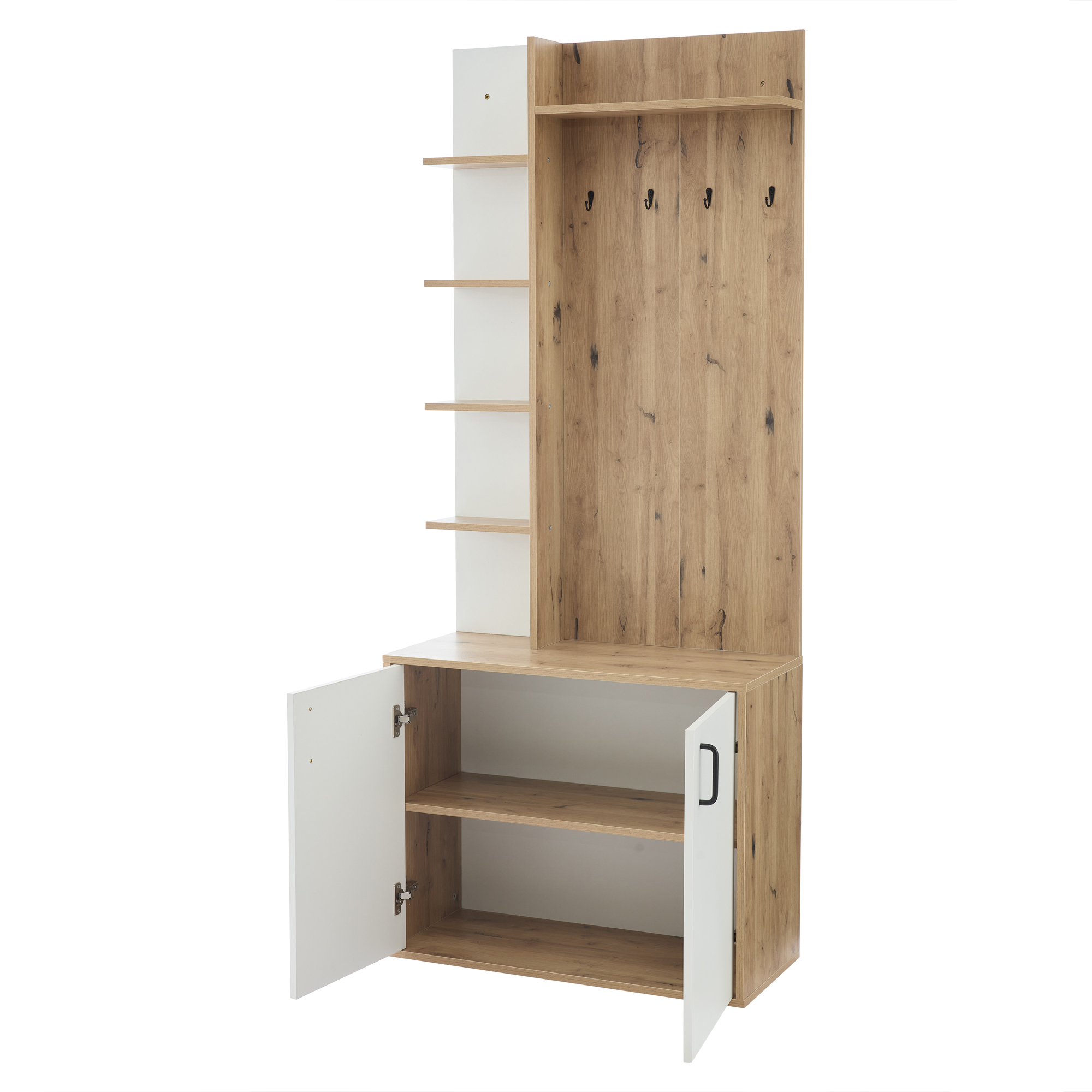 Elvmi Garderobenschrank Mit 6 Offenen Fächern Und 1 Schrank Mit 2 Türen Für Flur Aus Spanplatte 75 × 33 × 180 Cm