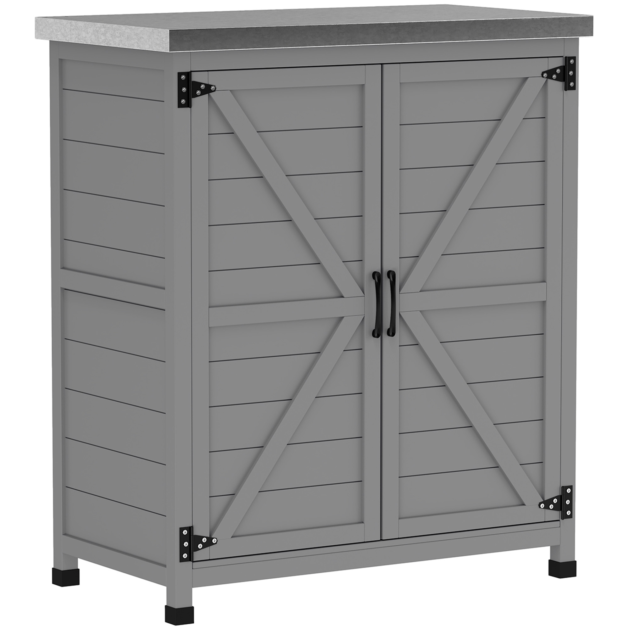 Elvmi Gartenschrank Mit Arbeitsplatte, Doppeltür Und Innenregal, Aus Holz, Grau, 79 × 43 × 92 Cm