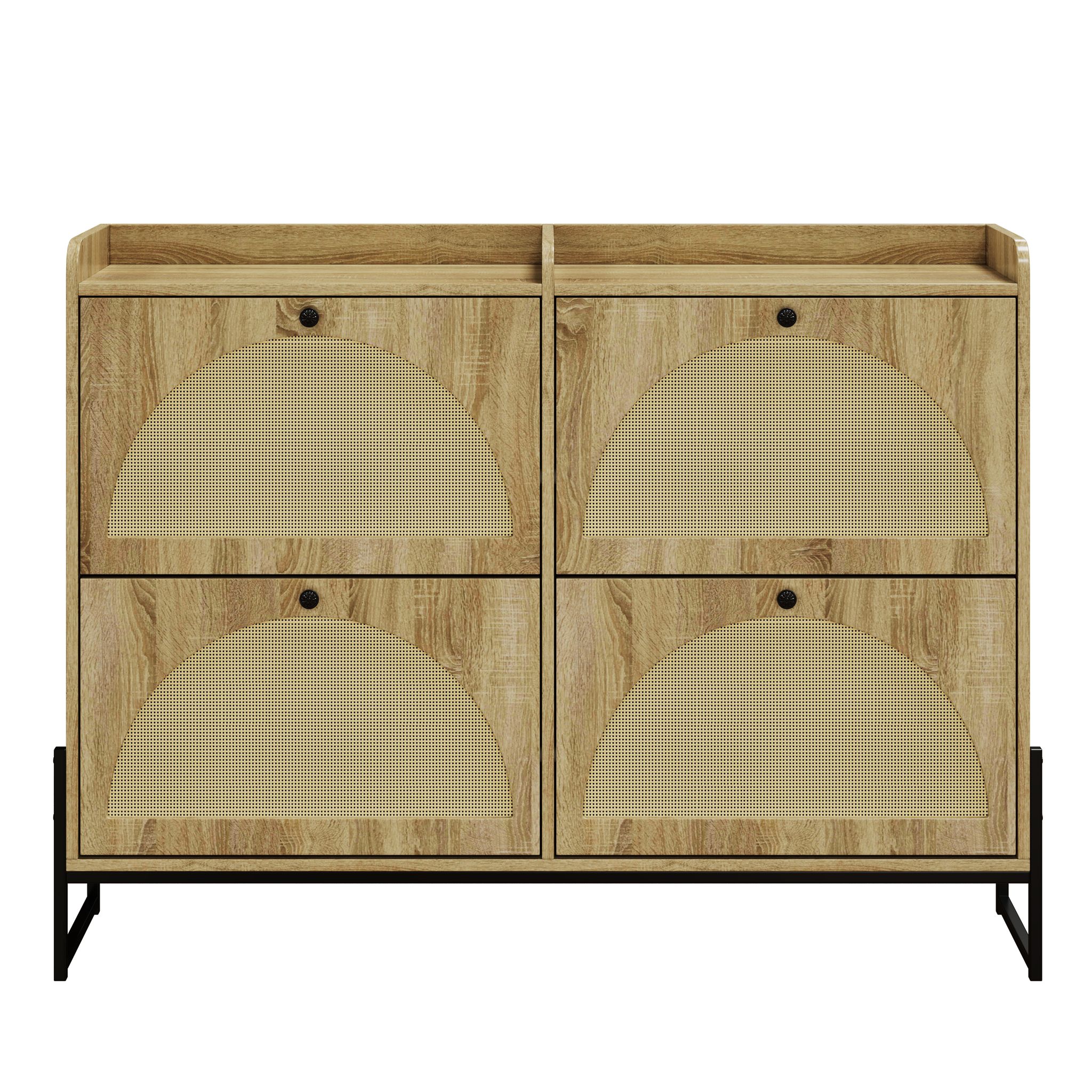 Elvmi Schuhschrank Mit 4 Klappen Und Verstellbaren Einlegeböden, Für Flur, Aus Spanplatte, 118 × 25 × 91.5 Cm, Natur