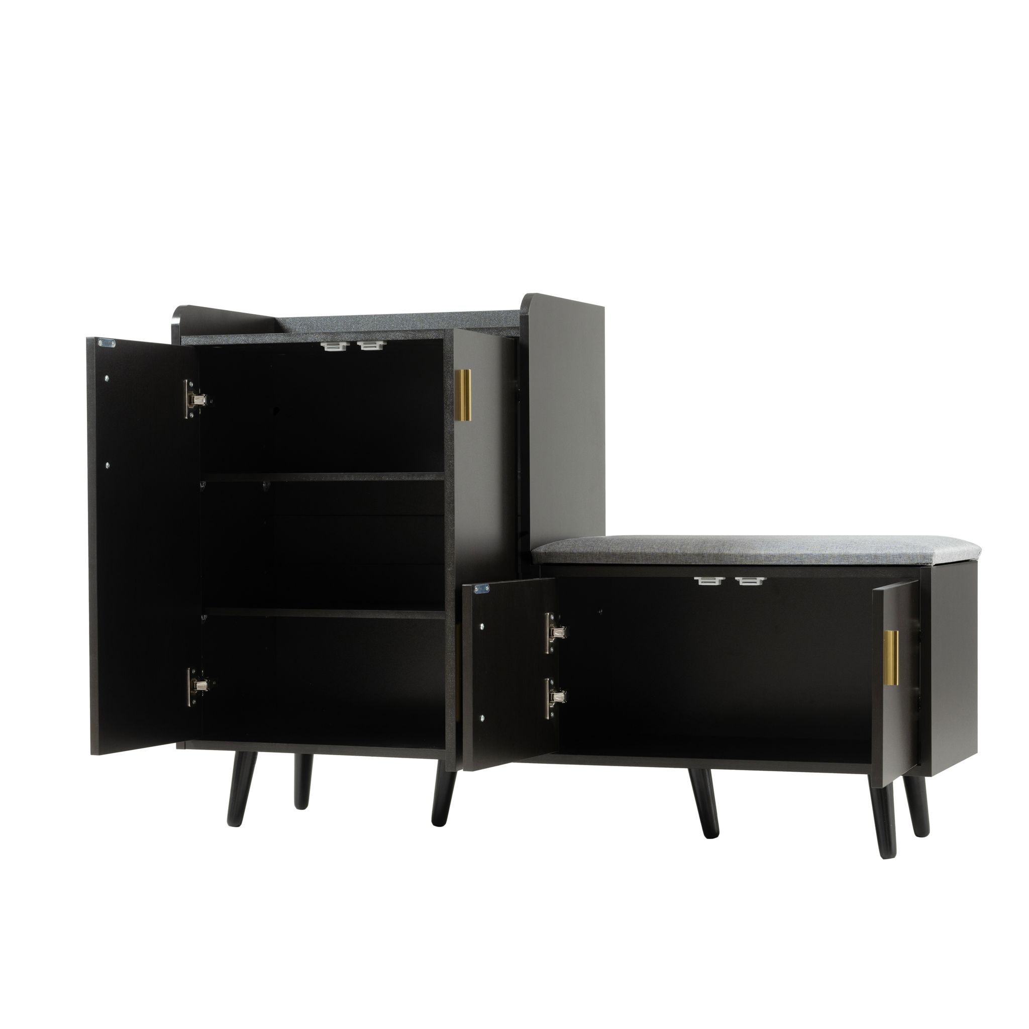 Elvmi Schuhschrank Mit 4 Türen Und Gepolsterter Sitzfläche Für Flur Aus Spanplatte Schwarz Nussbaum 120 X 34 X 82 Cm