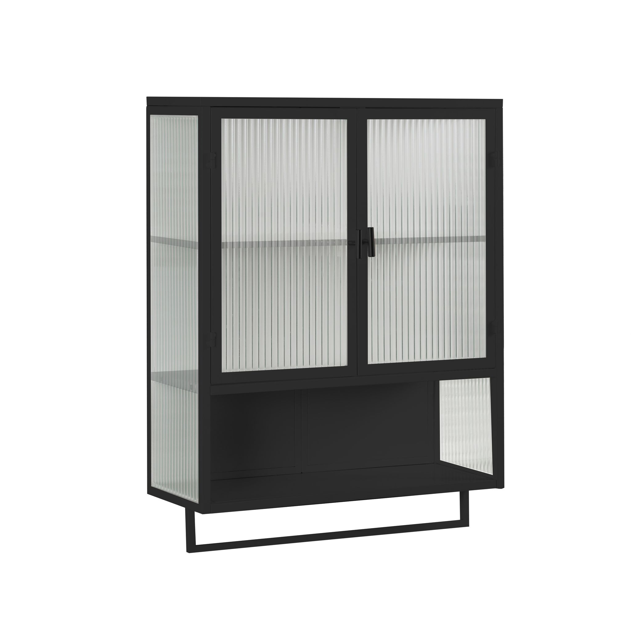 Elvmi Hängeschrank Mit 2 Türen, 1 Offenem Fach Und Handtuchhalter Für Badezimmer Aus Metall 60 × 23 × 78 Cm Schwarz