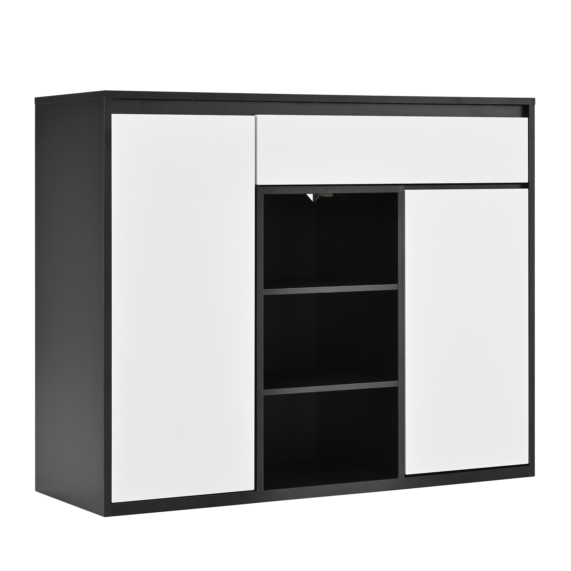 Elvmi Schuhschrank Mit 2 Türen, 1 Schublade Und Verstellbaren Einlegeböden Mit Led Für Flur Aus Spanplatte 105 × 39.5 × 86 Cm Schwarz