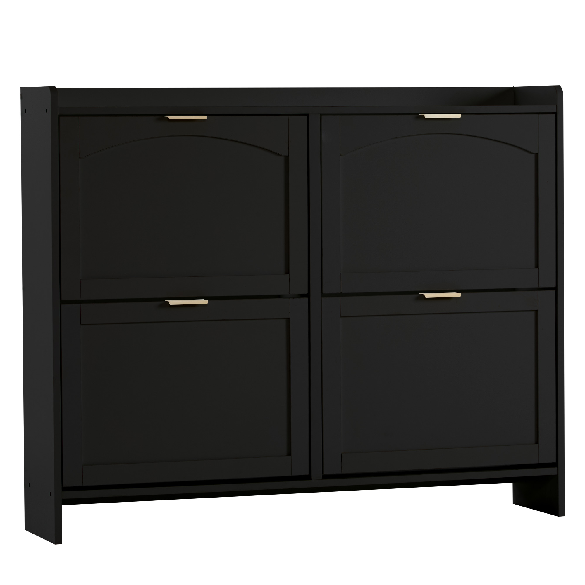 Elvmi Schuhschrank Mit 4 Klappen, Verstellbaren Einlegeböden Und Offenem Fach Für Flur Aus Spanplatte 110 × 24 × 90 Cm Schwarz