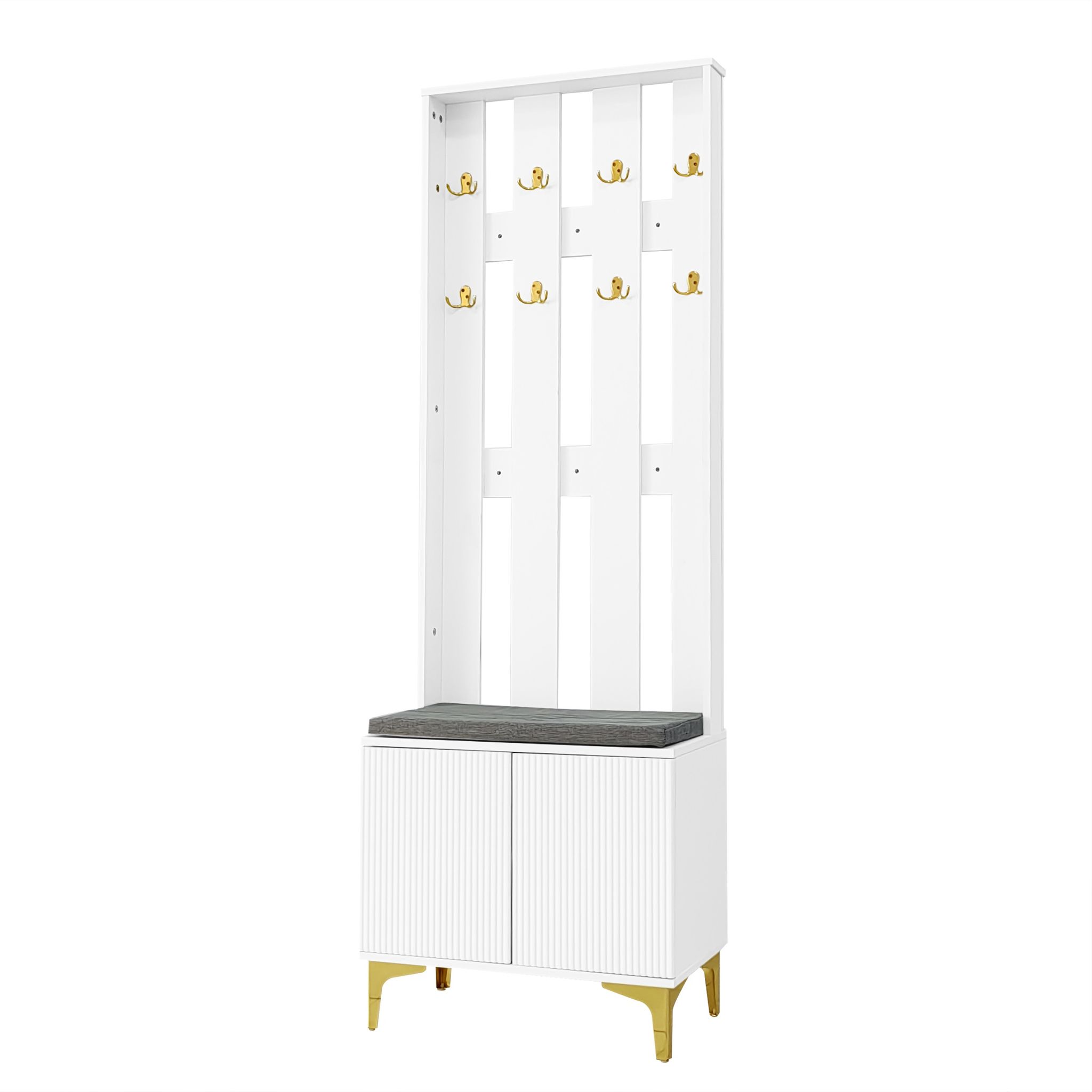 Elvmi Garderobenmöbel Mit 1 Tür, Verstellbaren Einlegeböden, Kissen Und Haken, Für Eingangsbereich, Aus Spanplatte, 60.5×35.2×180.5 Cm, Weiß