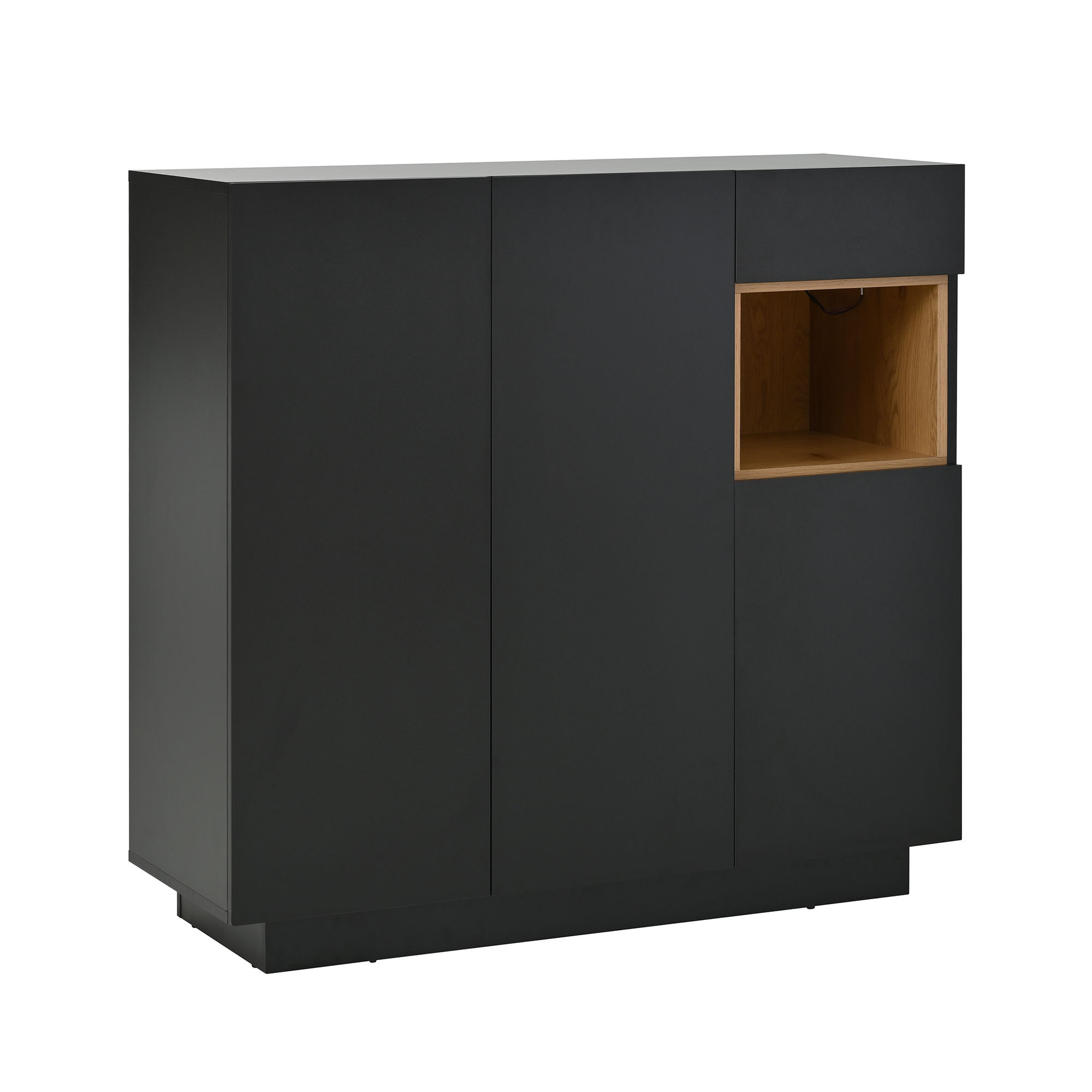 Elvmi Schuhschrank Mit 1 Schublade, Verstellbaren Einlegeböden Und Led Für Flur Aus Spanplatte 105×39,5×100,5 Cm Schwarz Und Natur