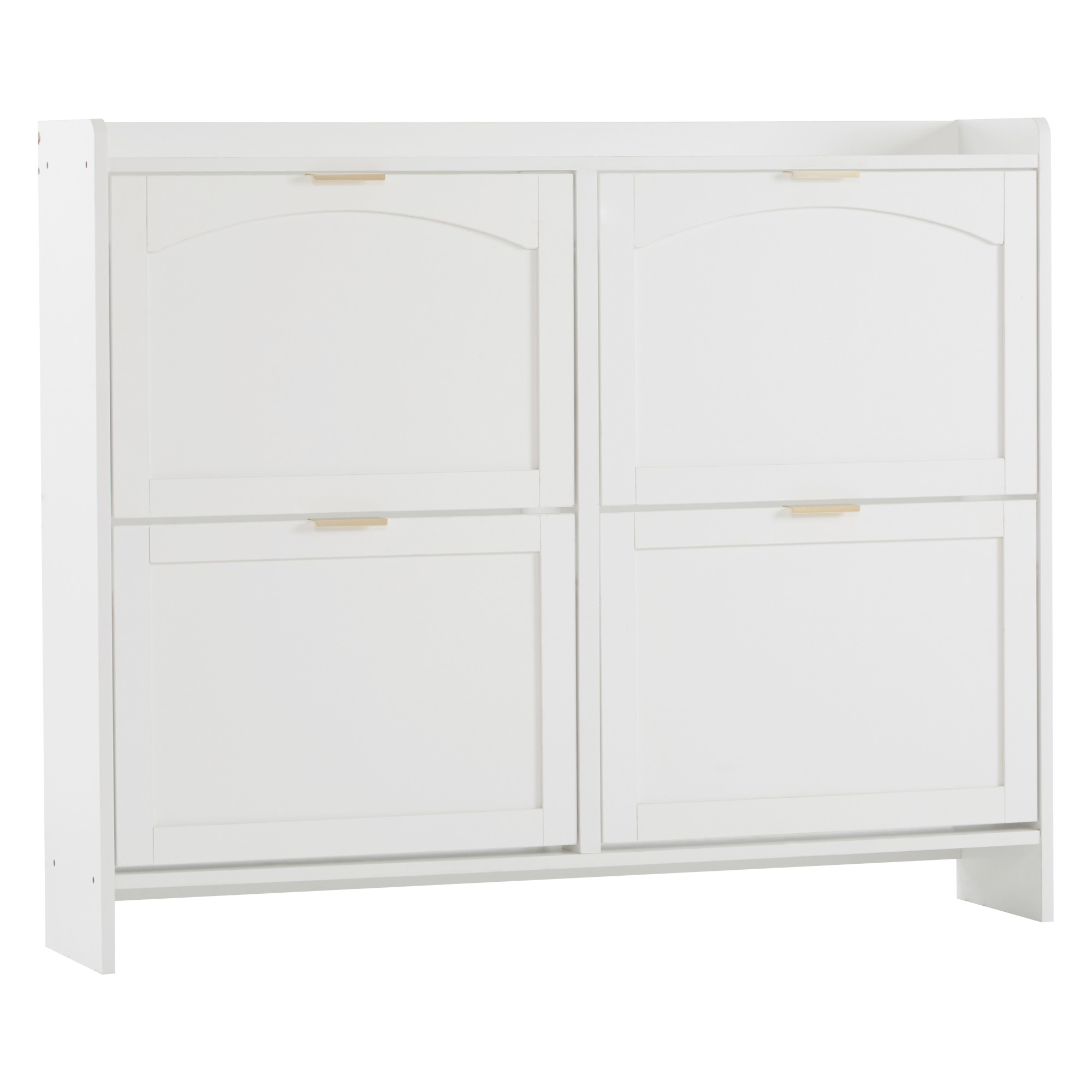 Elvmi Schuhschrank Mit 4 Klappenfächern Und Verstellbaren Einlegeböden, Offenem Fach Für Flur, Aus Spanplatte, 110 × 24 × 90 Cm, Weiß