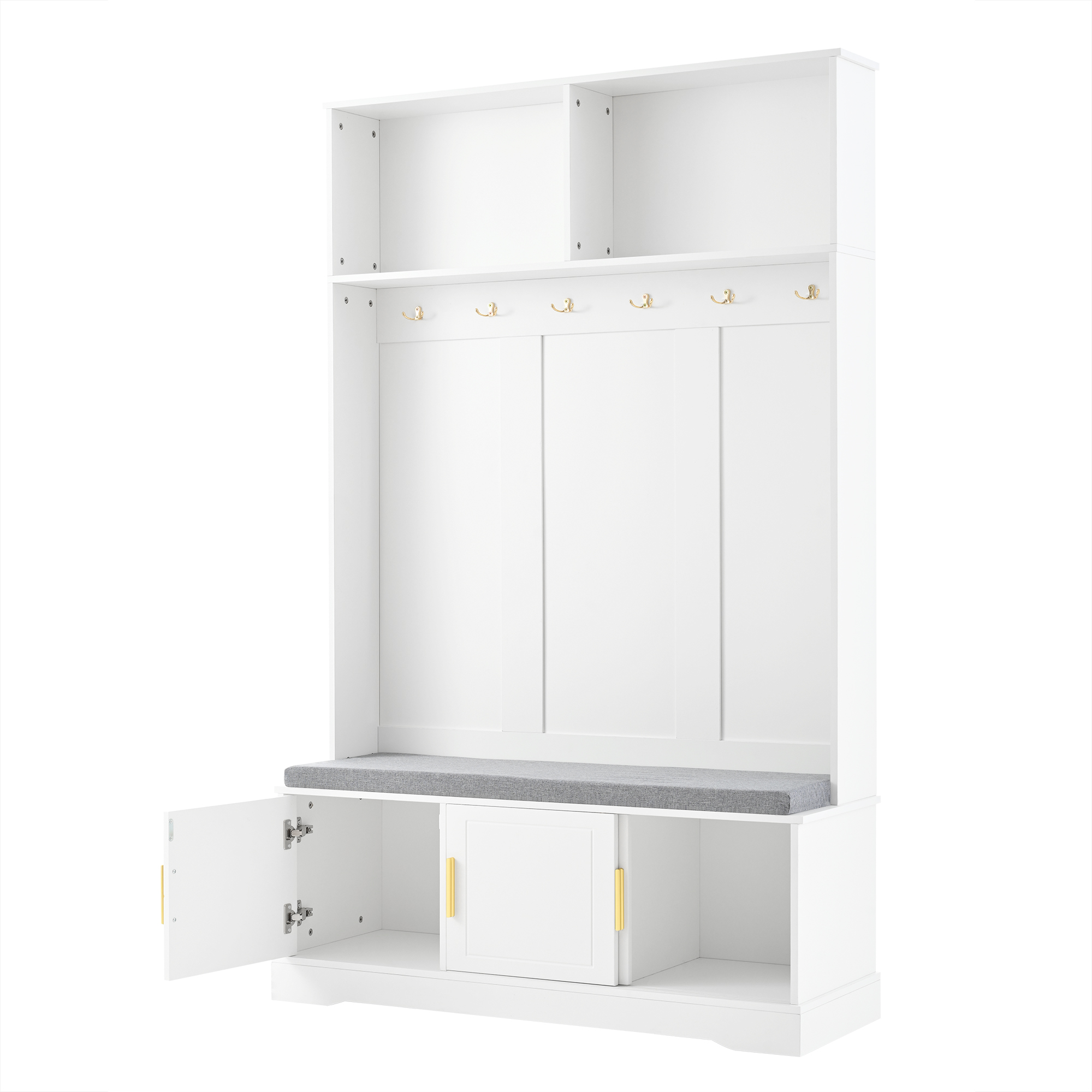 Elvmi Garderobenständer Mit 6 Haken, Sitzbank Und Schuhregal Für Eingangsbereich Aus Spanplatte 120 × 40 × 191 Cm Weiß