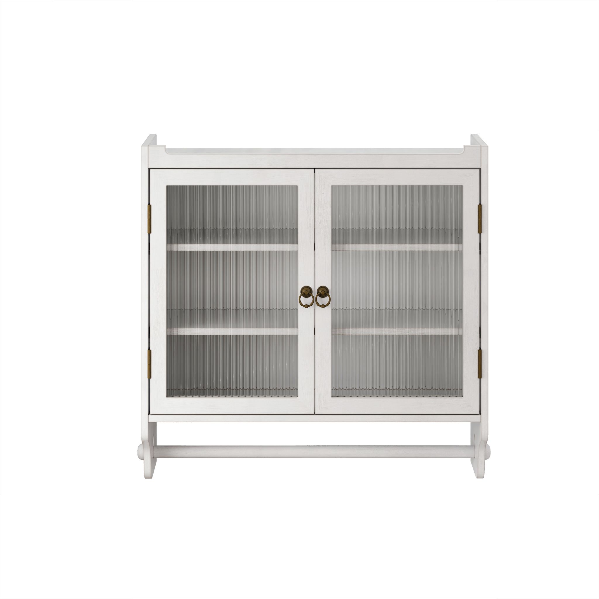 Elvmi Wandschrank Mit 2 Turen, 3 Ebenen Und Handtuchhalter Fur Badezimmer Aus Holz, 63 × 18 × 60 Cm, Weiss Gewischt