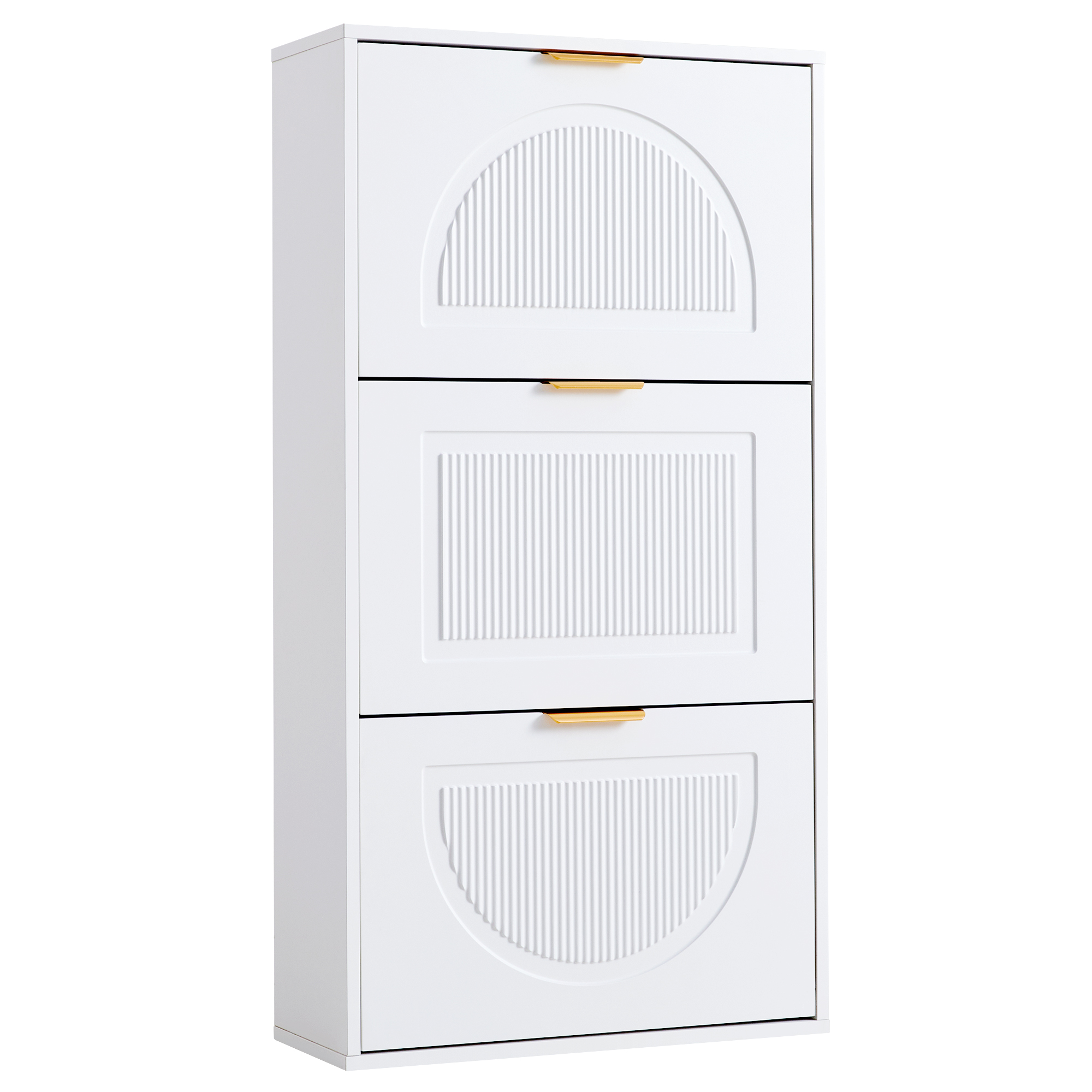 Elvmi Schuhschrank Mit 3 Klappen Und Verstellbaren Einlegeboeden, Fuer Flur, Aus Mdf Und Spanplatte, 60 X 24 X 114 Cm, Weiss