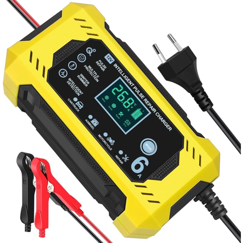 Intelligentes 12v 6a-batterieladegerät Mit Lcd-bildschirm, Impuls-rekonditionierungsfunktion, Überlade- Und Kurzschlussschutz
