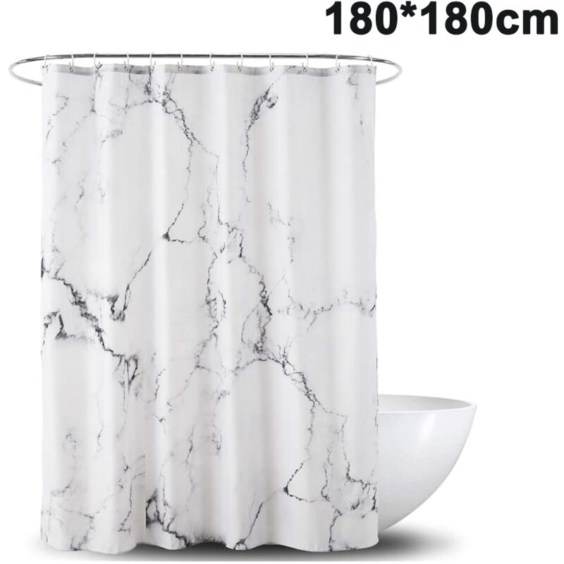 Wasserdichter Duschvorhang Aus Polyester, 180 X 180 Cm, Mit Marmormuster – 12 Rostfreie Ringe – Schimmelresistent