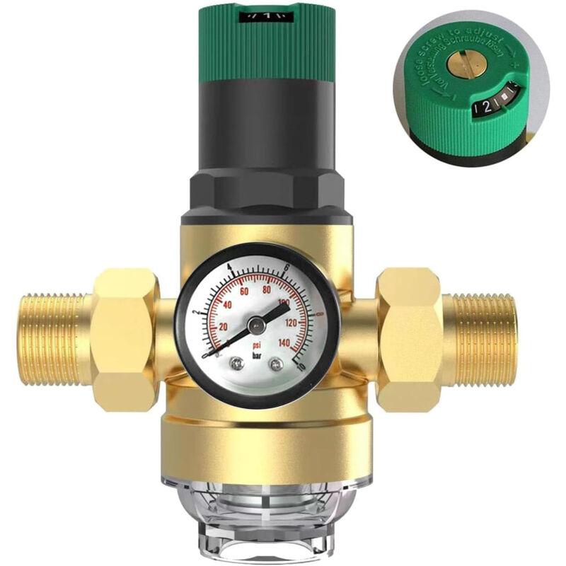 Druckminderer Mit Integriertem Manometer Und Filter – 3/4-zoll-messinganschluss – Überdruckschutz Für Trinkwasser