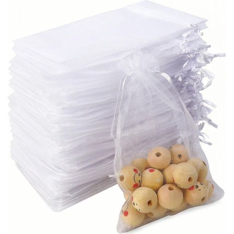 Packung Mit 100 Weißen Organzabeuteln (10 X 15 Cm) Mit Kordelzug – Ideal Zum Schutz Von Süßigkeiten, Schmuck, Blumen Und Obst.