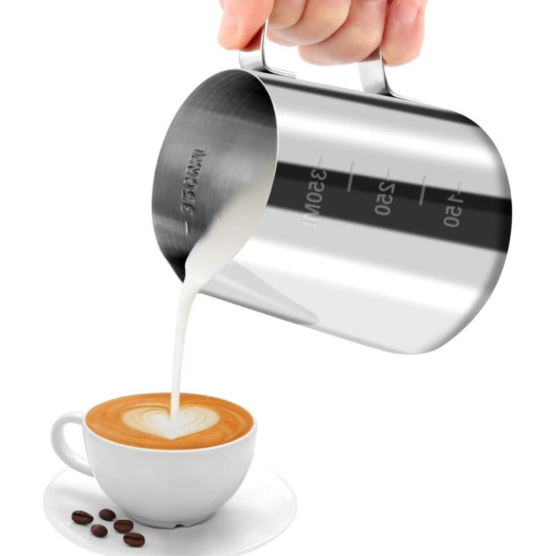 Pichet À Lait En Acier Inoxydable 304, 350ml Avec Graduations, Cruche Pour Mousser Le Lait, Cappuccino Et Jus