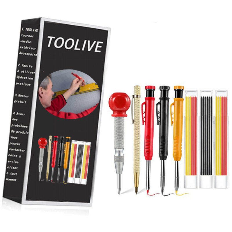 Lot De 8 Crayons De Charpentier Solides À Pointe Carbure, Outil De Marquage Précis Pour Bois Et Trous Profonds