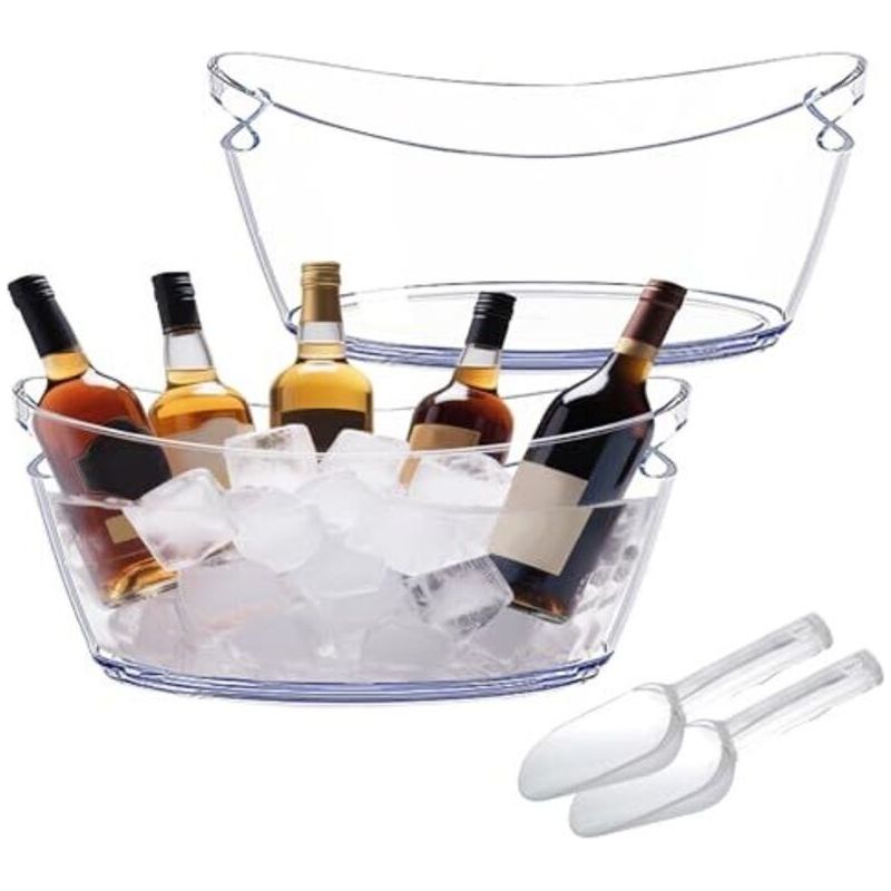 6-liter-eiskübel Aus Transparentem Material Für Champagner Und Wein – 2er-set Inklusive 2 Löffeln – Kühlt Flaschen Schnell Ab