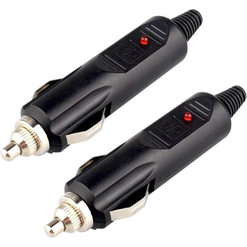 Lot De 2 Prises Allume-cigare Mâle 12v Avec Fusible 10a Rouge Et Indicateur Led