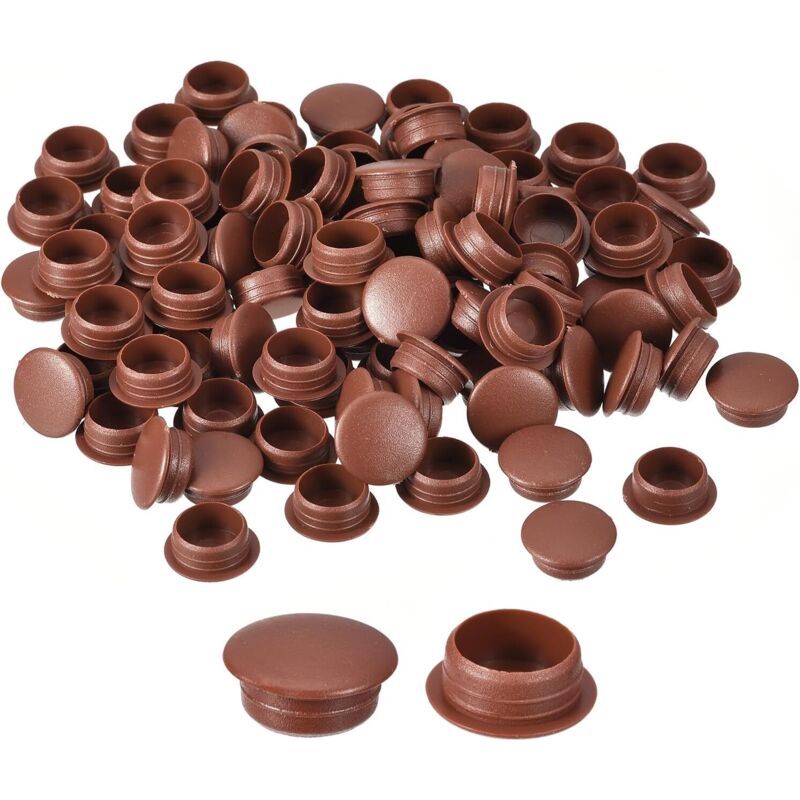 100 Bouchons Cache-trous Vis 12mm, Capuchons Plastique À Encliqueter Affleurants Pour Meubles, Rouge Marron