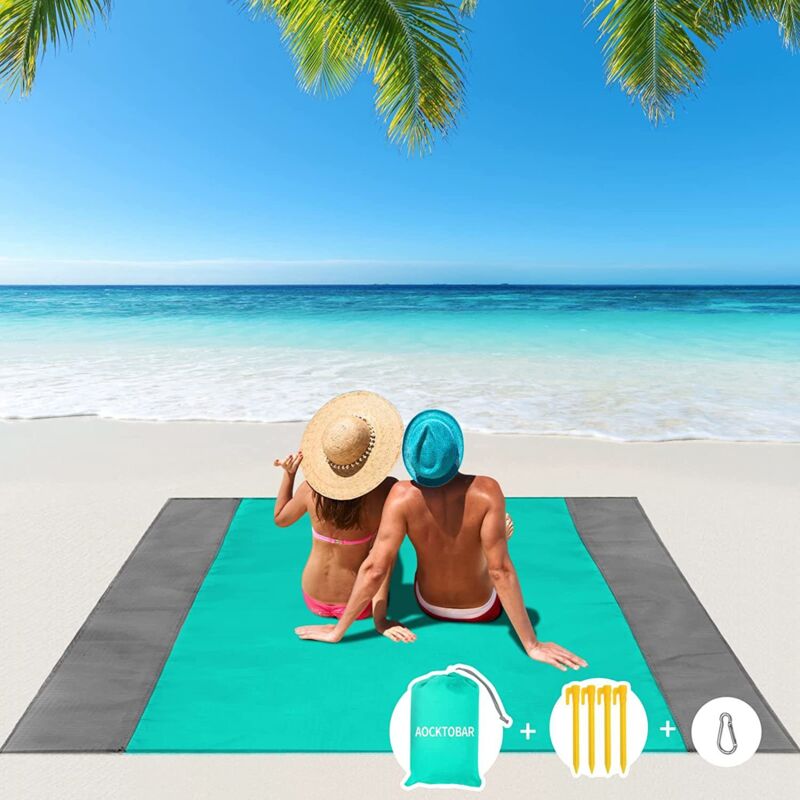 Tragbare, Wasserdichte Strandmatte 200 X 210 Cm, Sandabweisend, Mit 4 Eckbefestigungen Für Strand, Picknick, Camping Und Reisen
