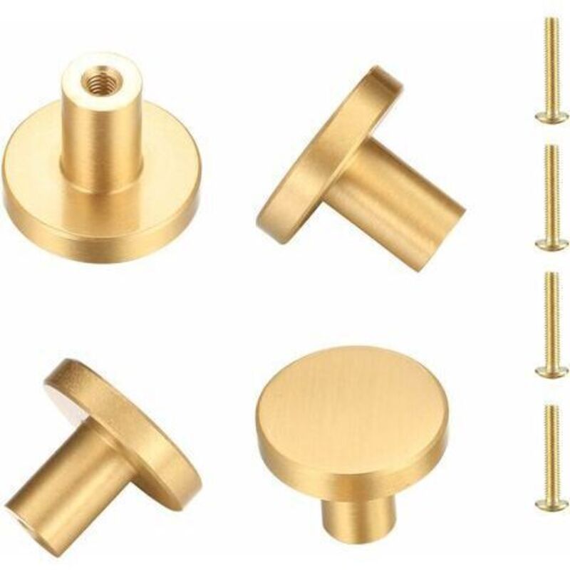 Runder Möbelgriff Aus Massivem Messing Für Schubladen, Schränke Und Kommoden – Goldfarben, Einlochig, 33 Mm × 20 Mm – 4er-pack