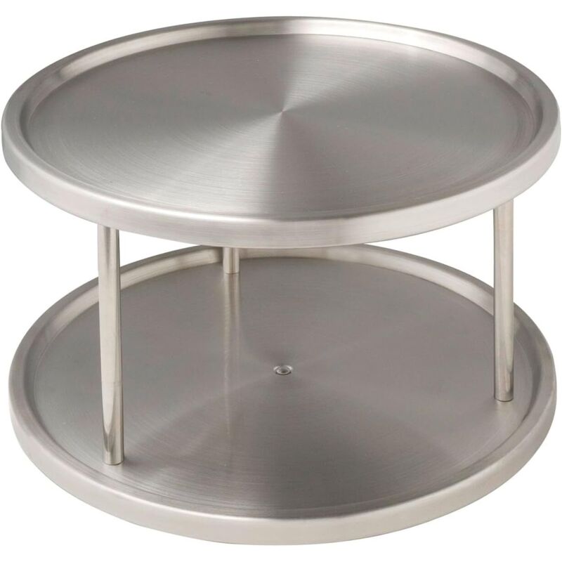2-stöckiges, Drehbares Tablett Aus Gebürstetem Edelstahl – 26,5 X 16 Cm – 360°-drehung – Optimierte Aufbewahrung Für Gewürze Und Soßen