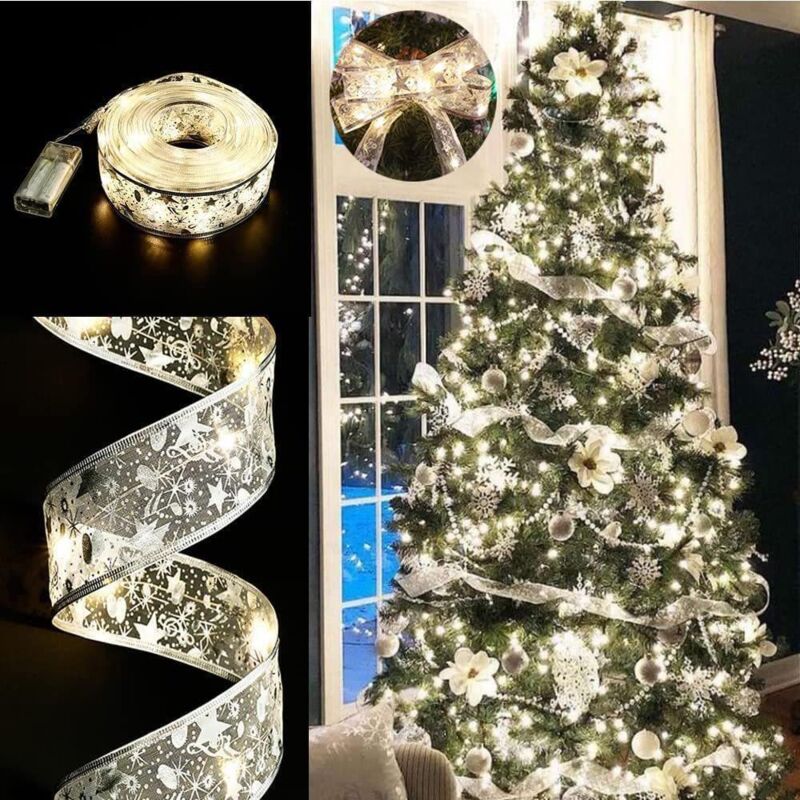 Silberne Lichterkette Mit Warmweißem Led-licht Für Den Weihnachtsbaum – Glitzergirlande, 5 Meter