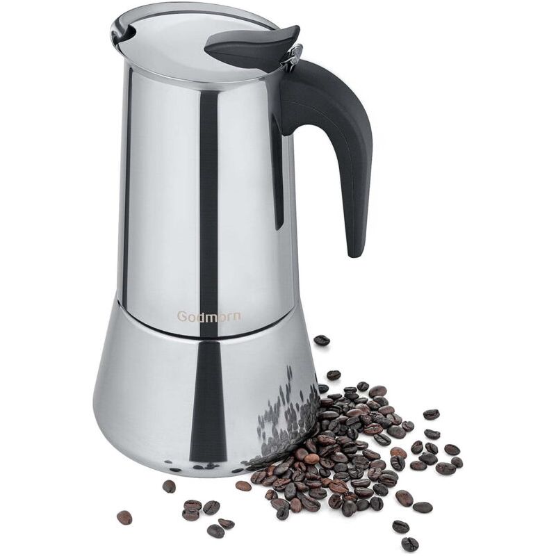Italienische Edelstahl-kaffeemaschine 600 Ml – 12 Tassen – Für Alle Herdarten Geeignet – Ergonomischer Griff – Kräftiger Und Aromatischer Kaffee