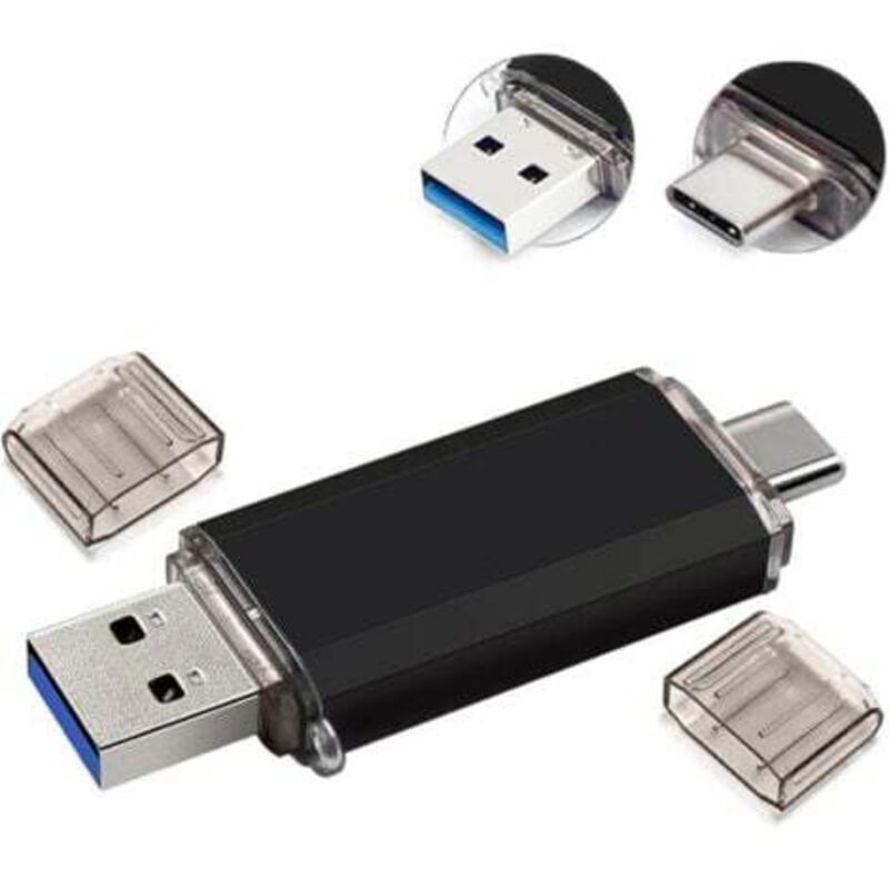 Hochgeschwindigkeits-usb-3.0-flash-laufwerke Mit 128 Gb Und 64 Gb Speicherkapazität Und Dualen Usb-a- Und Usb-c-anschlüssen Für Smartphones, Tablets Und Computer.