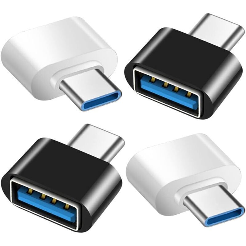 Usb-c-auf-usb-a-adapter, 4er-pack, Usb 3.0 Otg, Kompatibel Mit Macbook Pro, Galaxy Und Smartphones Mit Usb-c-anschluss, Schwarz Und Weiß