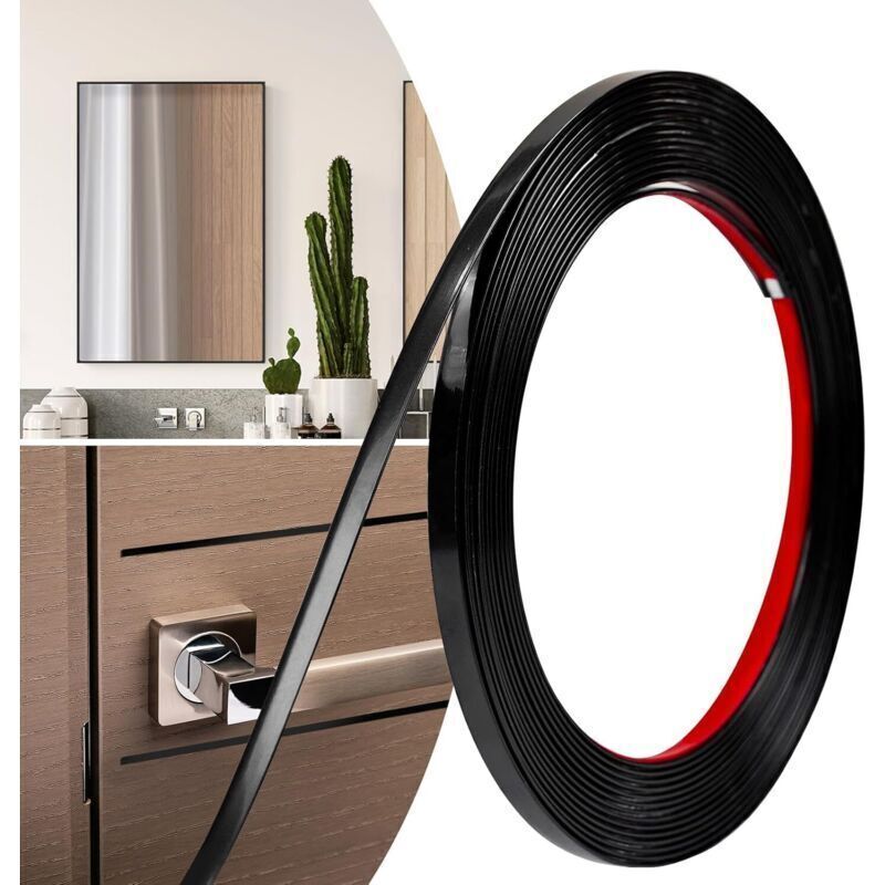 Schwarze, Selbstklebende Zierbordüre 8 Mm × 6 M Für Türen, Fenster, Spiegel, Schränke Und Glatte Oberflächen