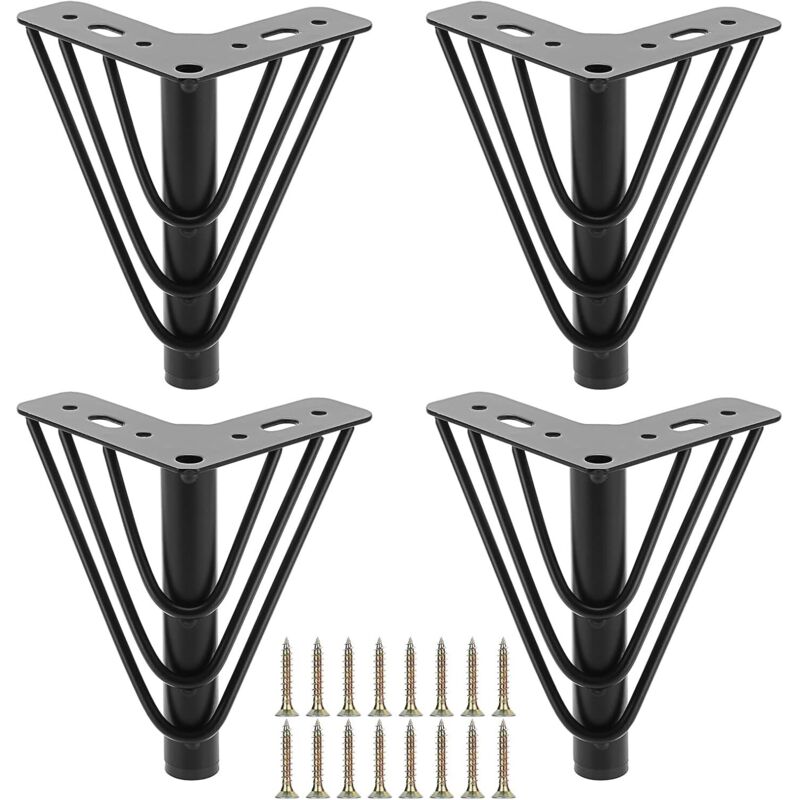 Set Mit 4 Schwarzen Metall-möbelbeinen, 15 Cm Hoch, Mit Dreieckiger Tischplatte Für Sofa, Bett, Stuhl, Tisch, Kleiderschrank