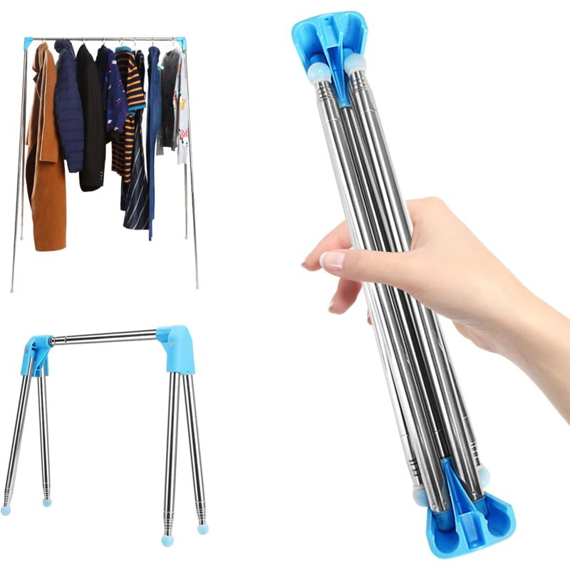 Tragbarer, Faltbarer Kleiderständer Aus Edelstahl – Höhe 135 Cm, Breite 71 Cm – Rutschfest Für Glatte Und Unebene Böden