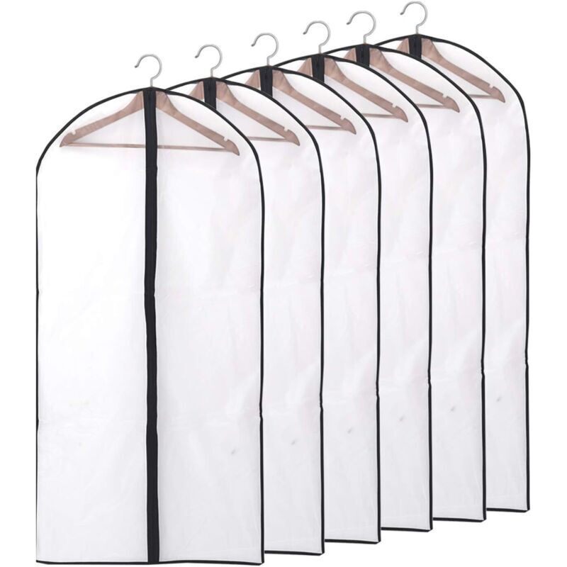 Set Mit 6 Wasserdichten Und Staubdichten Kleidersäcken 60x140 Cm Mit Reißverschluss, Schwarz, Feuchtigkeits- Und Mottenschutz Für Kleiderschränke