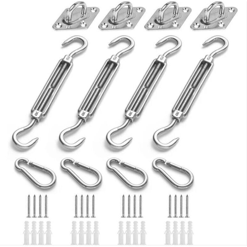Kit Fixation Voile Ombrage Acier Inoxydable Triangle Carré Rectangle Accessoires Montage Solide Durable