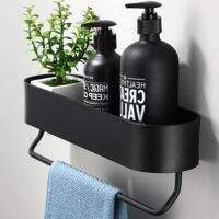 Schwarzes, Bohrfreies Badezimmerregal – Duschkorb, Shampoo- Und Handtuchablage, Praktische Badezimmeraufbewahrung